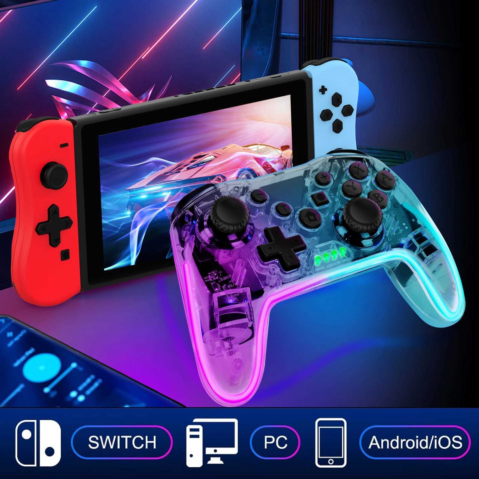 Игровые контроллеры джойстики беспроводной BT RGB GamePad для Switch TV Console Console ПК Прозрачный контроллер с функцией Wake Up D240424