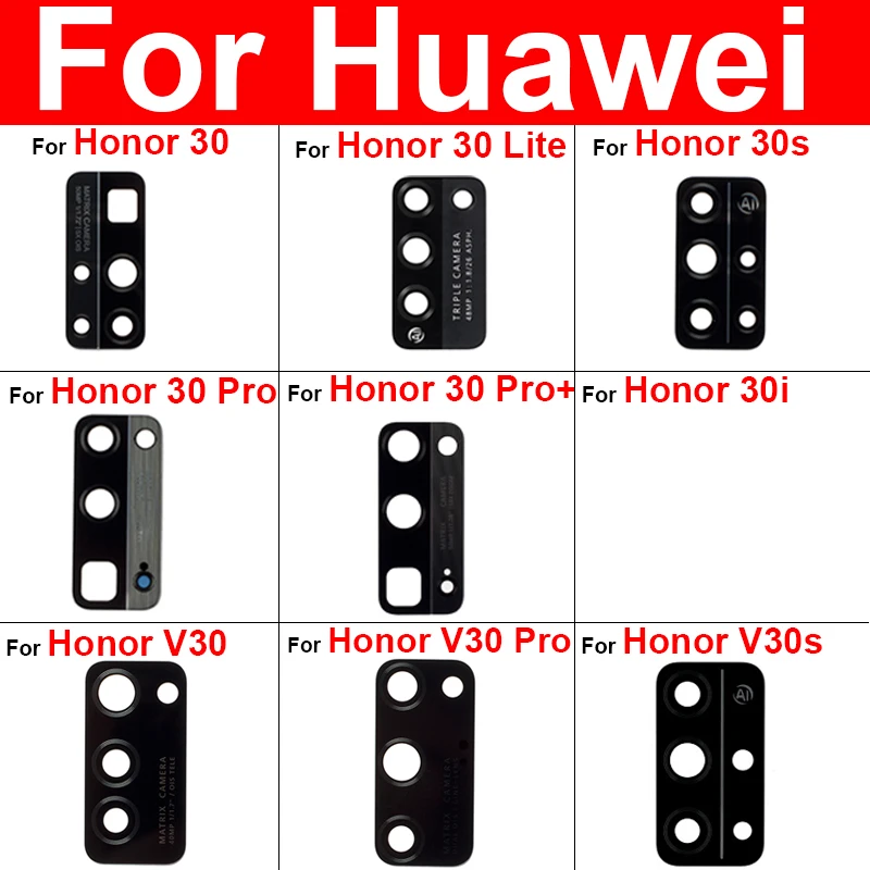 Filtry szklane soczewki dla Huawei Honor 30 30 Lite 30i 30i V30S Widok V30 Pro Glass Lens Tylna tylna kamera soczewki szklane części zamienne części zamienne