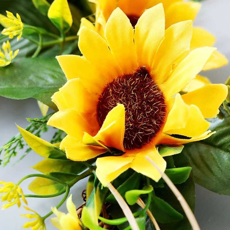 Faux Floral Greenery Artificial sunflower pattern decoration spring decoration yearround flowering green leaf decoration used for outdoor front door indoor and w