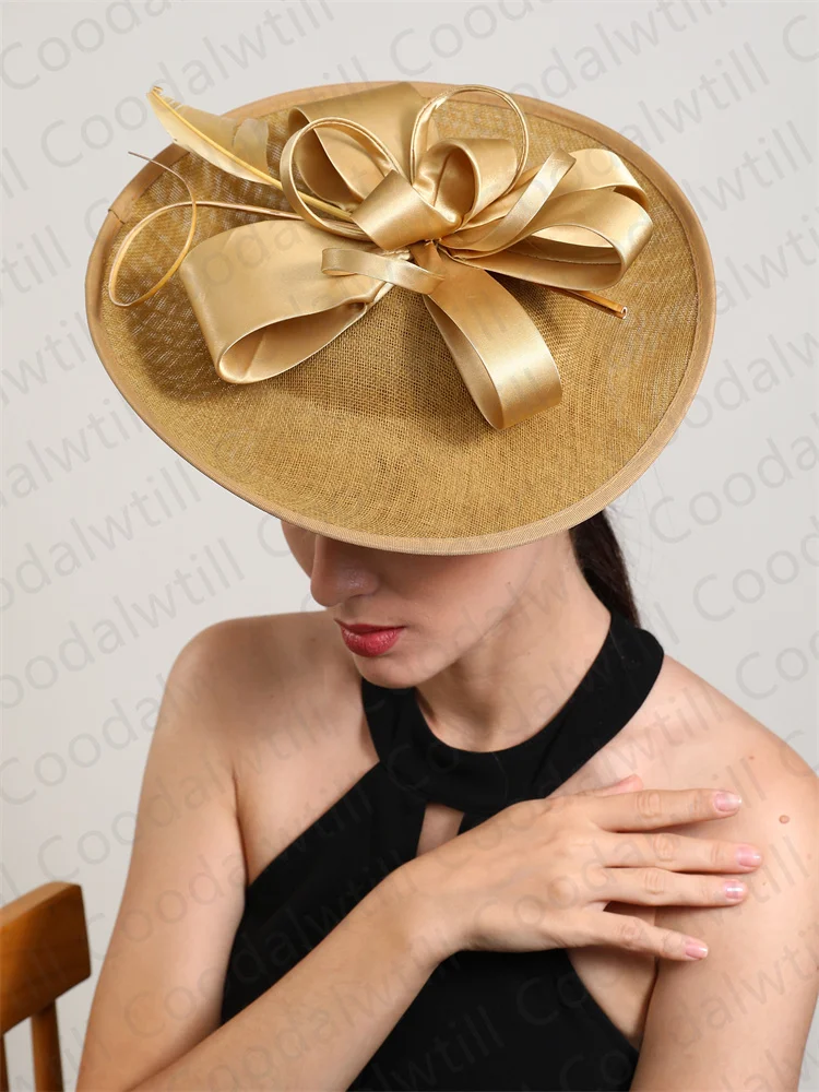 Gold Fascinator Hat Wedding Femmes Bandband Fancy Chic Derby Hat Chaps