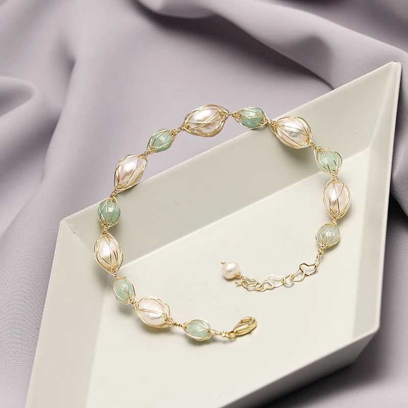 Beaded Original Handmade 14k Guldfylld barock naturligt sötvatten Pearl Jade Lady Armband Jewelry for Women Promotion Gift 240423