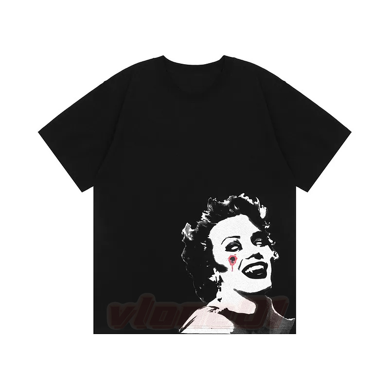 Mode mens designer t shirt lyx par hög kvalitet karaktär mönster tryck kort hylsa rund hals hip hop stil tees svart vit