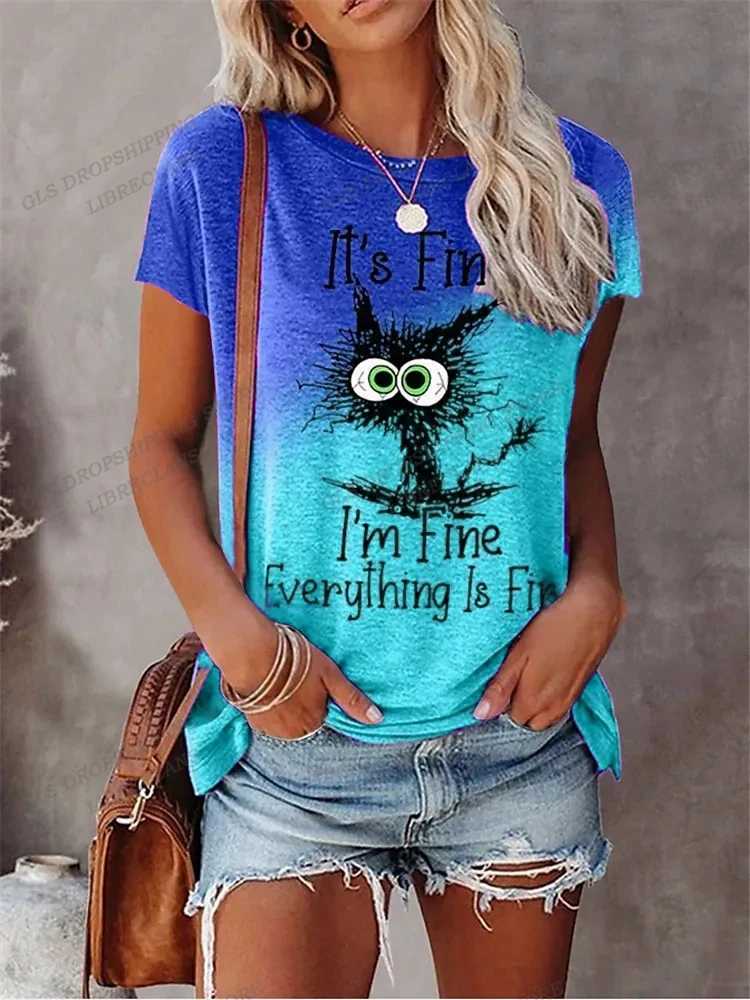 Kadın T-Shirt Kadın T-Shirts Mektubu 3D Baskı T-Shirt Kadın Moda Kısa Kollu Üstler Tees Harajuku Günlük Tee Gömlek Gevşek Camisetas Hayvan 240423