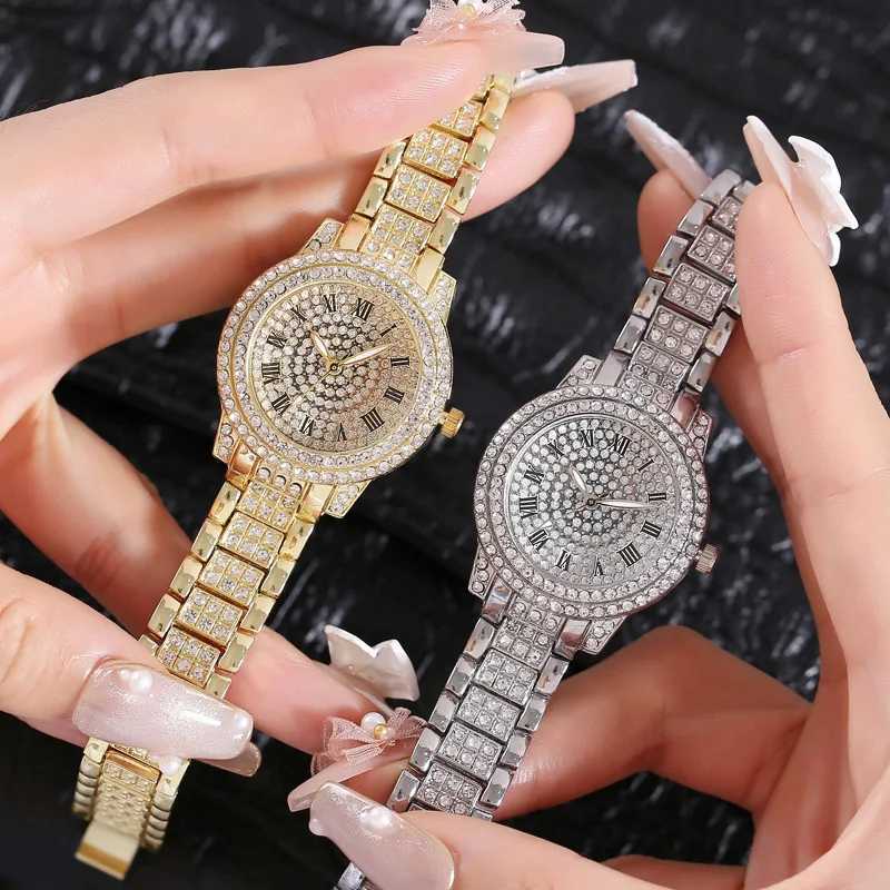 Zegarek moda kobiety luksusowe diamentowe zegarki stalowe bransoletka kwarcowy zegarek Rose Gold WomensWatch błyszcząca kryształowy relOJ Mujer 240423