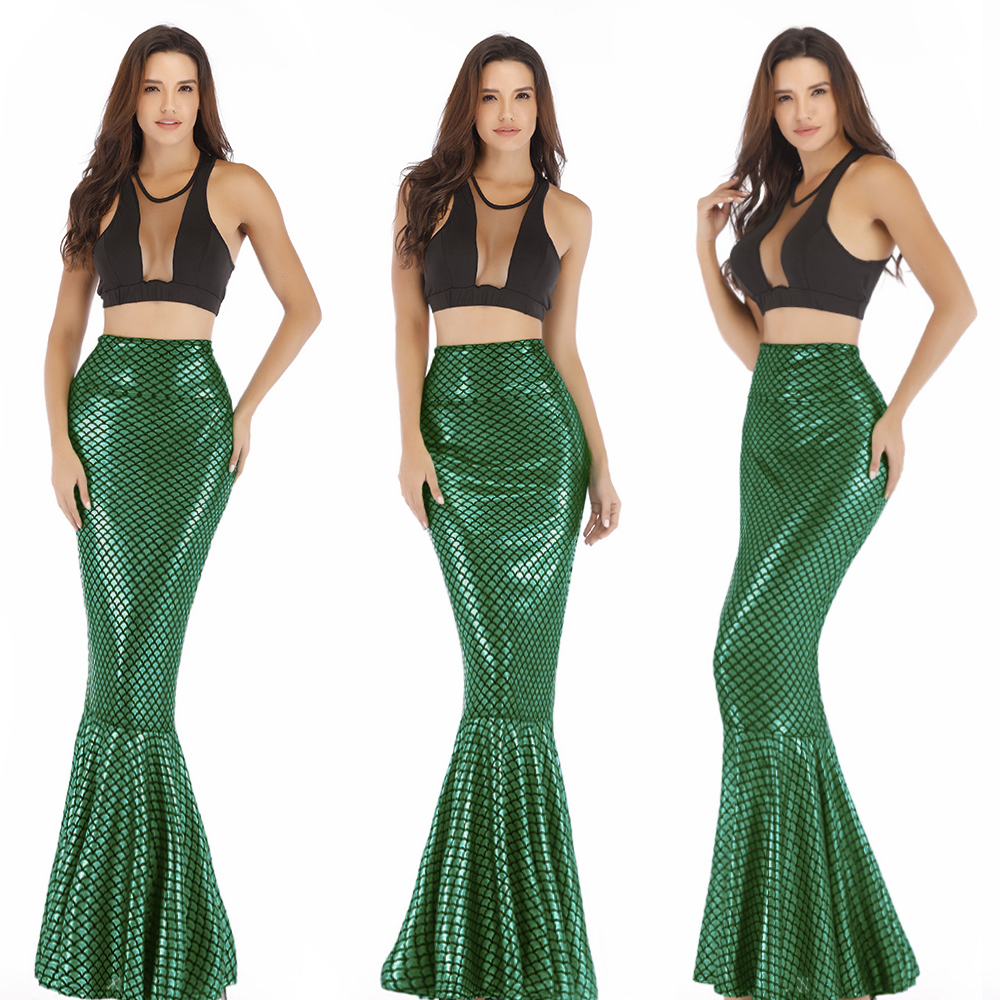 Halween Christmas Party High Waist Green Scala di pesce Maxi Women Women Mermaid Coil Gonnets