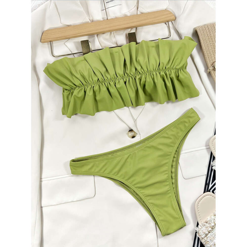 Nieuw stijl zwempak met gegolfde rand, strapless hete veer, sexy zwempak, bikini dames split body, nieuwe solide kleur