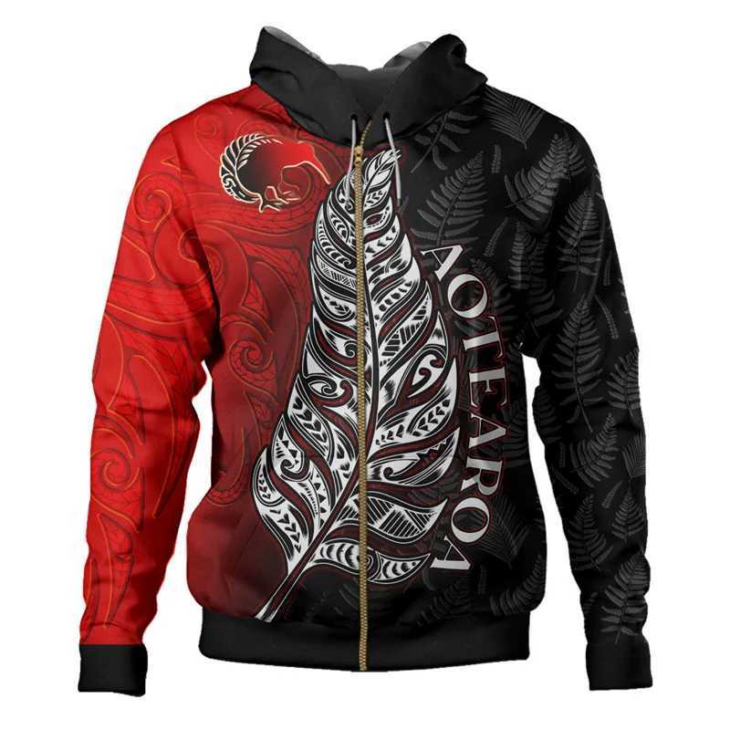 Heren Hoodies Sweatshirts Nieuw -Zeeland Silver Fern Maori 3D Gedrukte grafische hoodie Nieuw in hoodies Sweatshirts Zip Hoodies voor mannen Y2K pullover jas 240424