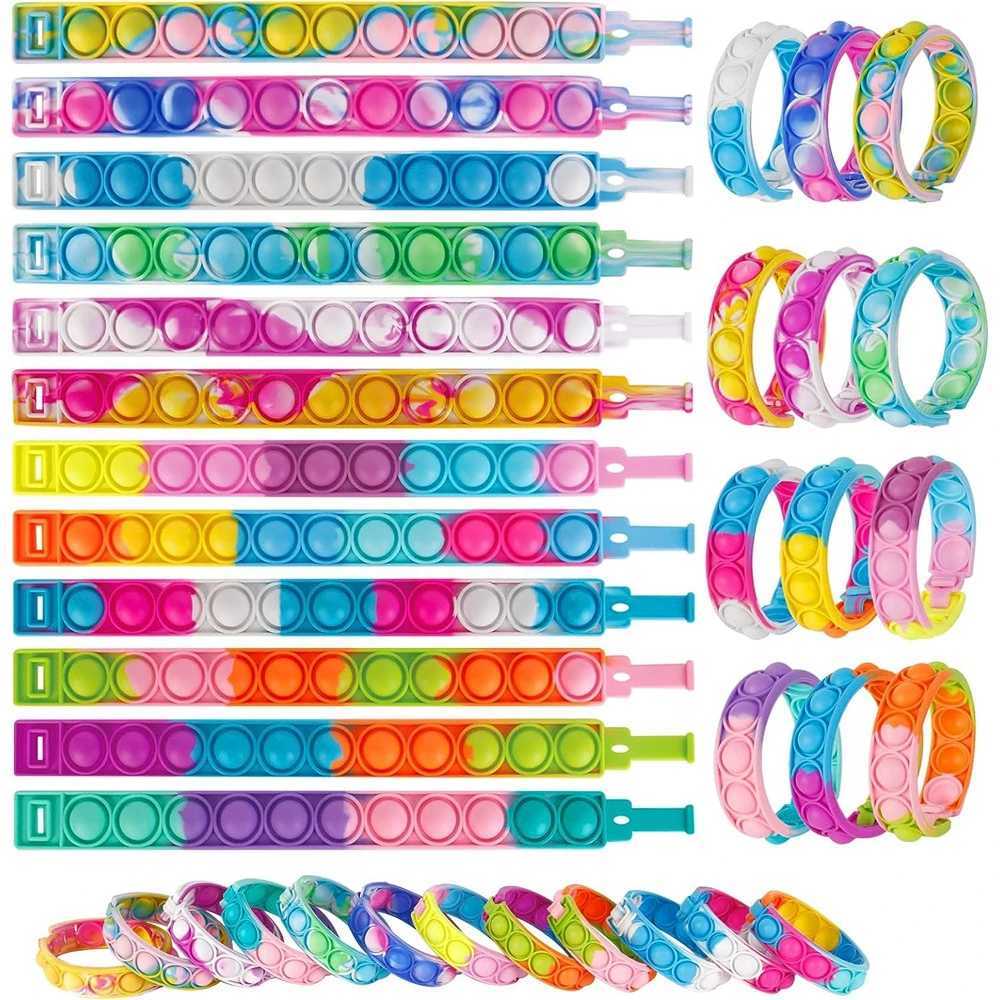 減圧おもちゃ24/PCS Fidget Toys Pop Bracelet Partyはストレスリリーフフィジェットパックバルク感覚スクイーズおもちゃリストバンドD240424