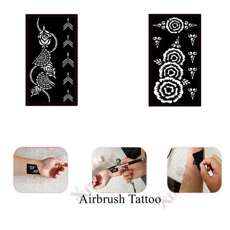 Peinture corporelle auto-adhésive réutilisable au tatouage de tatouage Set mehndi aribrush matplates for women girl girl body peinture indien tattoo autocollants d240424
