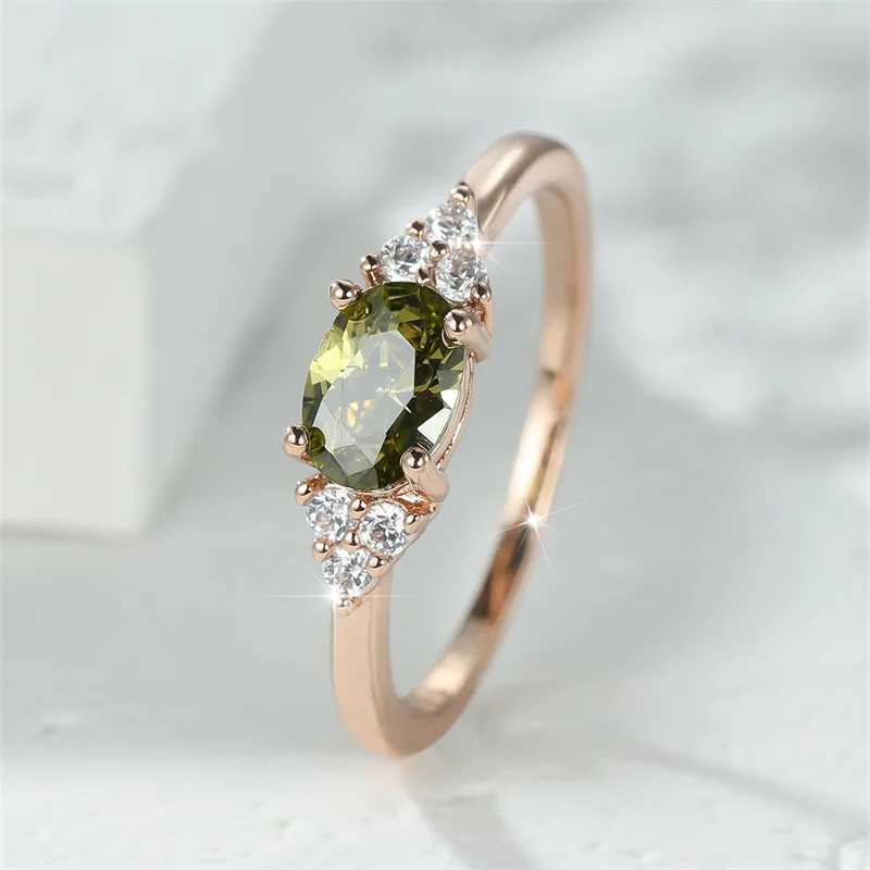 Anelli di nozze semplici piccoli anelli di pietra verde oliva oro rosa color ovale zircone zircone impilatura anelli sottili donne feste