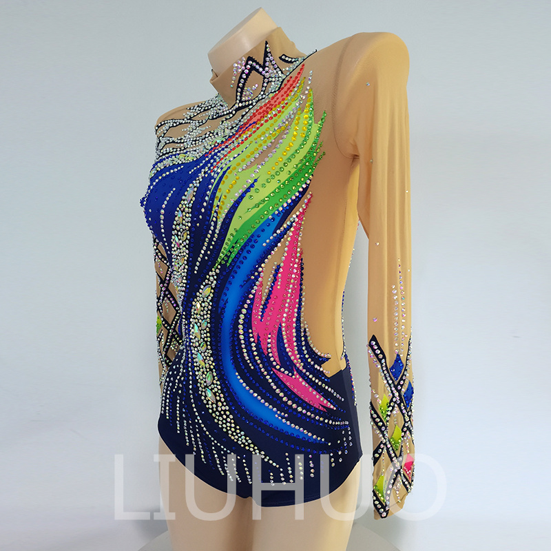 Liuhuo personalizza i colori leotards femminile femminile competizione ginnastica indossare cristalli elastici bd970