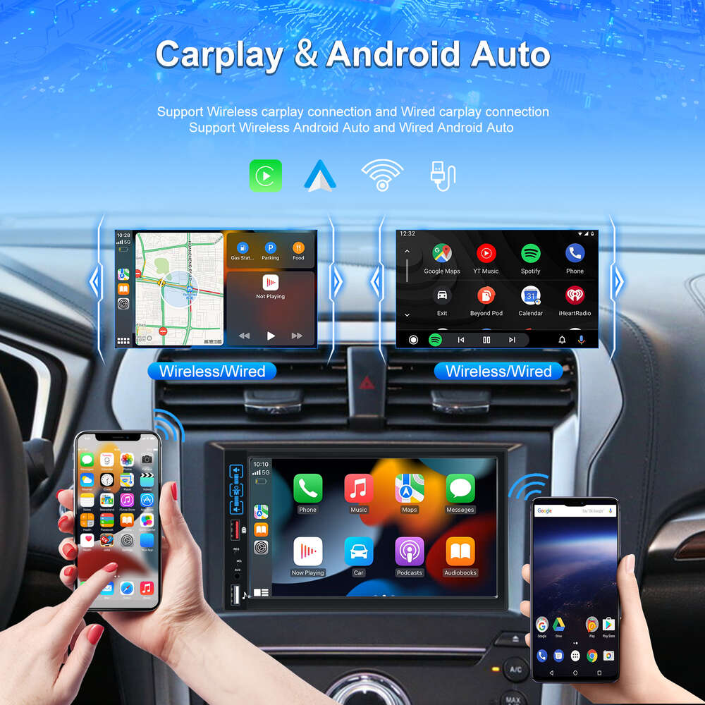 New 1 Din Radio 7" HD Carplay Android Auto Player 1DIN Touch Screen Auto Audio Car Stereo MP5 Bluetooth USB TF FM Camera