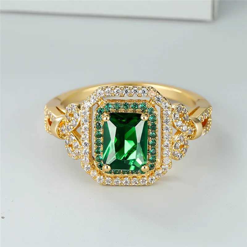 Anelli di nozze classiche gold gold anello nuziale femminile anello di fidanzamento cristallino di lusso anelli di pietra quadrata verde donne bande minimaliste