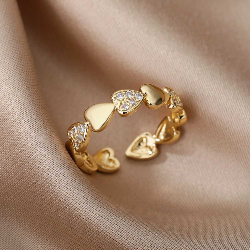 Anillos de boda Smish Double Heart Rings para mujeres Acero inoxidable Circón Heart Love Anillo anillo de dedo ajustable Joyería de Navidad Regalo de boda