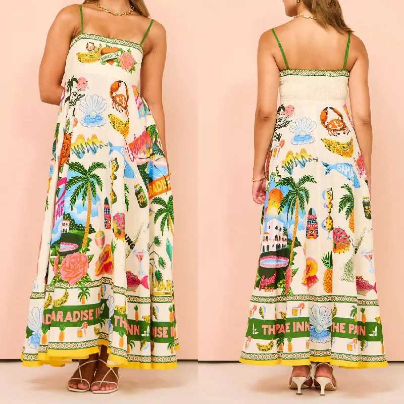 Vestidos casuais básicos vestido boho mulheres casual verão 2024 tendência maxi vestido sem mangas estampas florais elegantes vestidos de praia vestidos de mujer holidayl2403