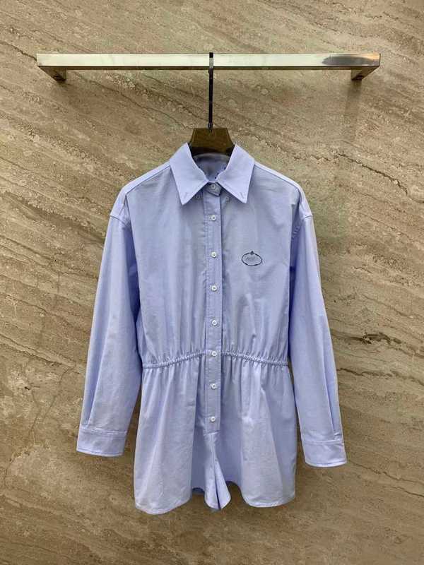 Basic & Casual Dresses Designer Early Spring New Micro Label Embroidered Elastic Waist Shirt Style jumpsuit Flip Neck U1N5