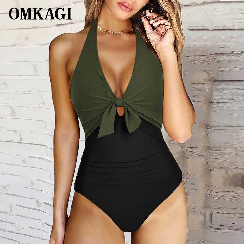 Conjuntos activos OMKAGI ONE PIEZA Trazo de gran tamaño Mujeres S 2023 Swimwear Sexybikini Beach Venaje Push Up Traje de baño para Swimsuit Women 240424