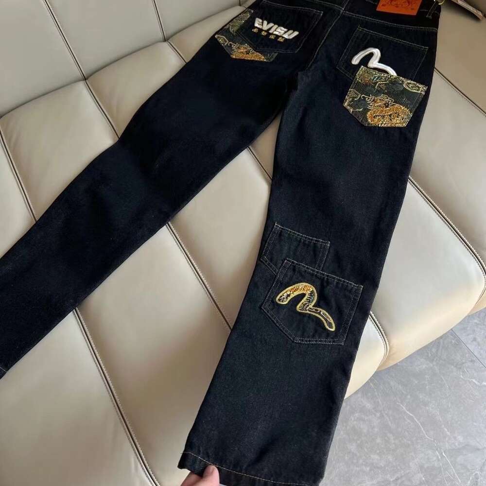 Freizeit gerade Rohr Fushen neue Größe Trendy bestickte Jeans mit Jacquard Herren Damo Lose gedruckte Hosen 406667