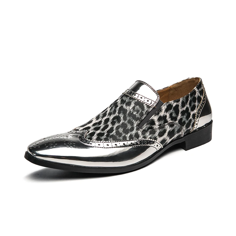 Lyx helt nya loafers män gyllene silver mäns skor leopard tryck casual skor mens oxfords affär bröllop mockasins formell