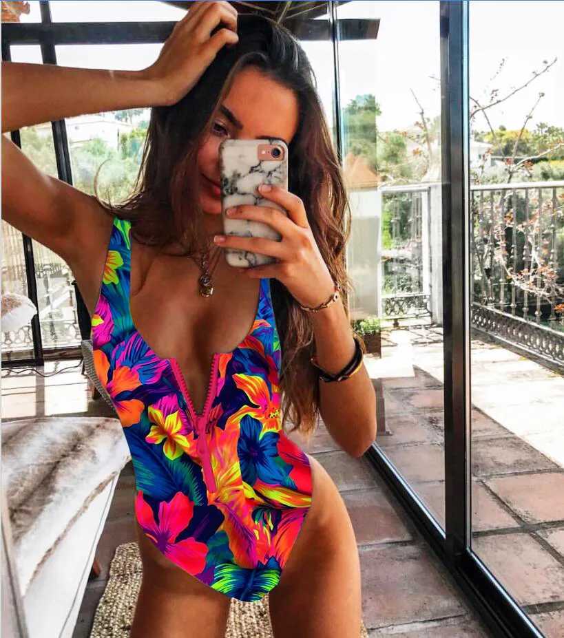 Swimwwear Women Sexy Zipper One Piece Swensuit Femmes Solide Swimswear BodySuit Push Up Up Bathing Fissure Summer Beachwear D240424