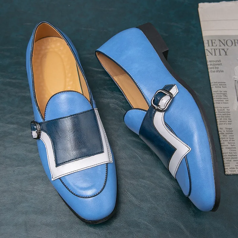 Luksusowe niebieskie eleganckie skórzane buty Mężczyźni Duże rozmiar 48 marki ręcznie robione męskie mokasyny swobodny projektant Oxfords Men Flats Dress Buty