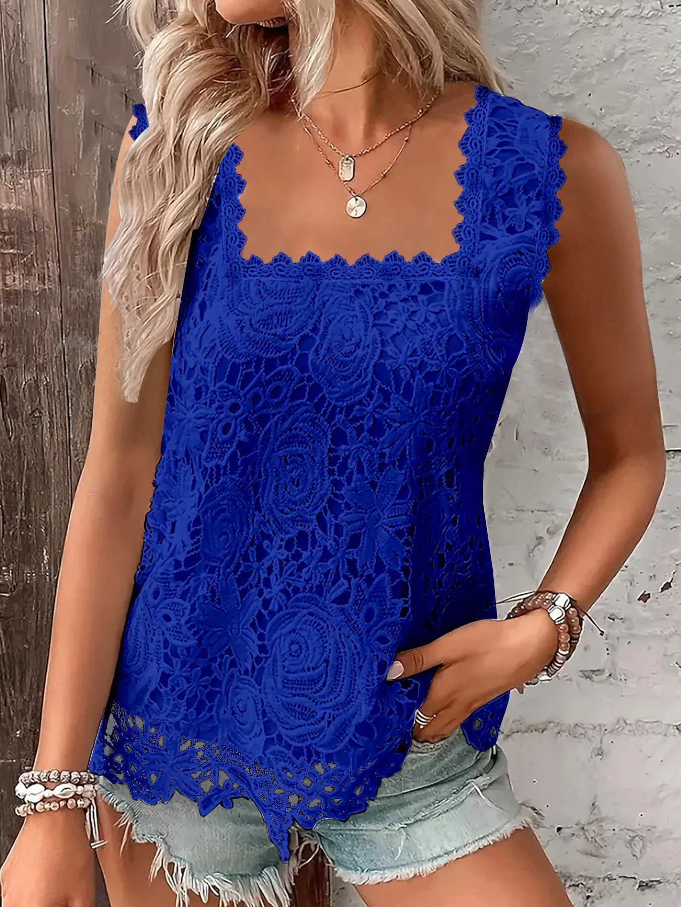 Women's T-Shirt Summer Fashion Ladies Lace Jacquard Sleeveless Casual Women vintage T-Shirt S-XXL Floral Vest camisole Halter top 240423