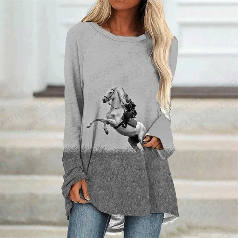 Women's T-Shirt Horse T Shirt Animal 3d Print T-shirt Women Fashion T-shirt Long Sleeve Tops Tees Ladies Tshirt Loose Camisetas Femme 240423