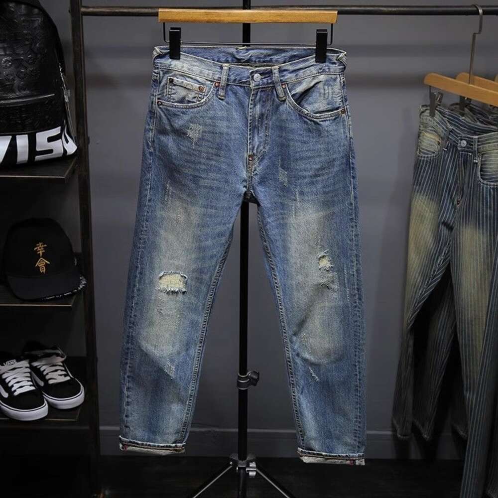 Jeans fushen yuanlu uomini donne, casual sciolta, canna dritta, maglietta bianca, trendy e quattro stagioni rotte 909441