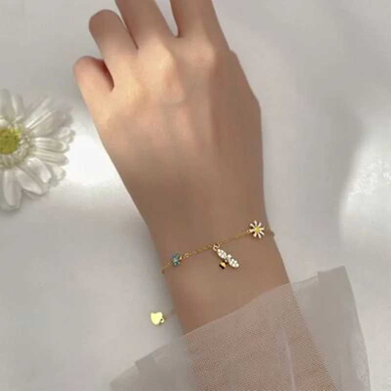 Chain 925 Sterling Silver Tassel Zircon Daisy Bee Charm Bracelet Bangle For Women Girls Party Wedding Trendy Jewelry Accessories