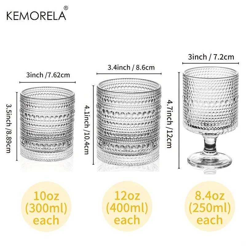 Tumblers 250/300/450ML Hobnail Iced Beverage Goblets Vintage Drinking Glass Cup Wine Soda Juice Glassware set for Parties Bars H240425