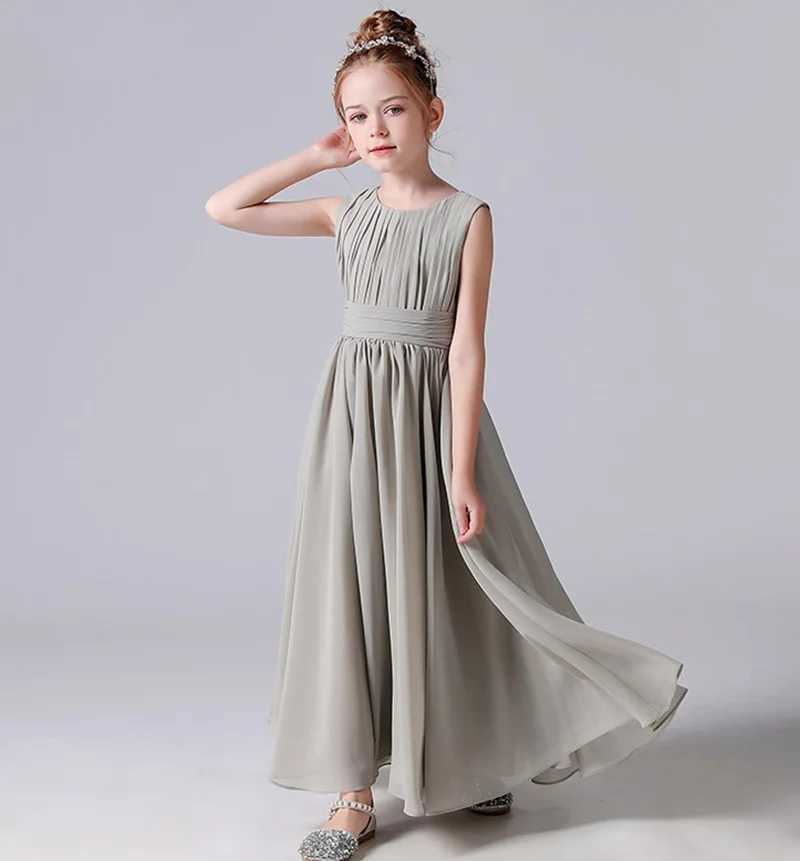 Flickans klänningar DideyTtawl Chiffon Pleated Flower Girl Dresses Sashes Kids Weddings Födelsedagsfest Pageant -klänningar Junior Bridesmaid Dress D240425