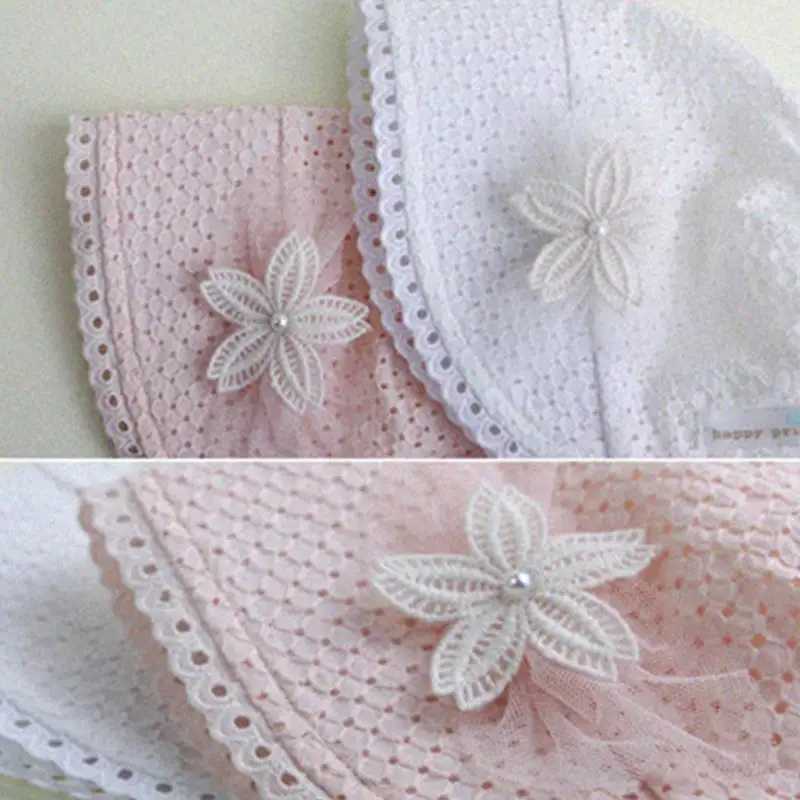 Caps Hats Lace Flower Hollow Baby Cap Summer Cute Princess Baby Girl Hat With Bow Solid Color Infant Toddler Bucket Hat d240425