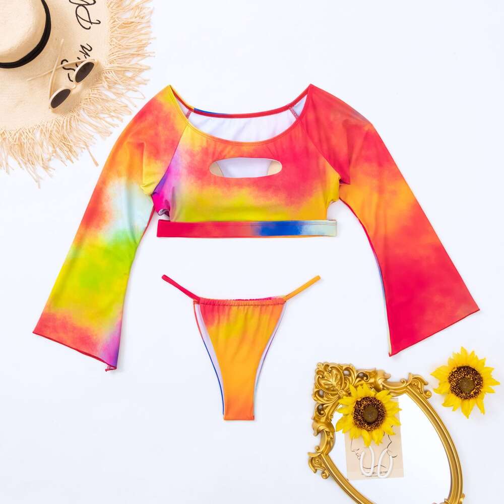 New Bikini Tight Fitting Long Sleeved Digital Printed Swimsuit for Women's Swimwear