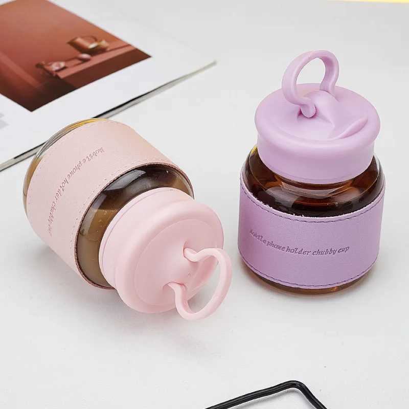 Tumblers Mini 300ml Cute Glass Bottle Clovely Water Cup High Temperature Resistant Fat As Phone Holder For Kids School Travel H240425
