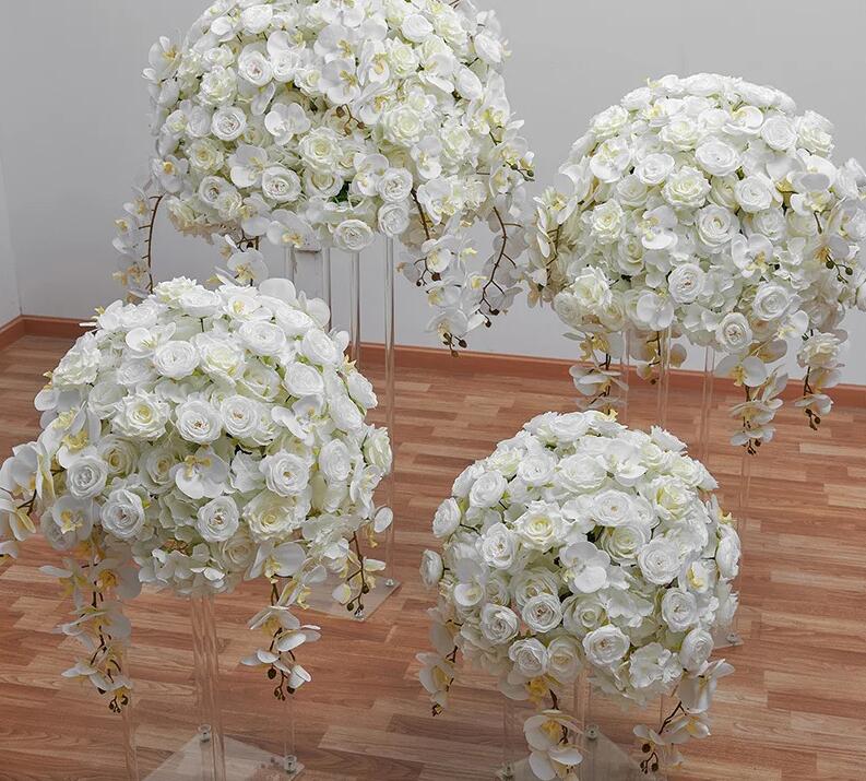 Mesa de boda de 60/50 cm Bola de centro de rosa blanca Orchid hortensia Arrilamiento de la fiesta de la fiesta Propiedades de la ventana