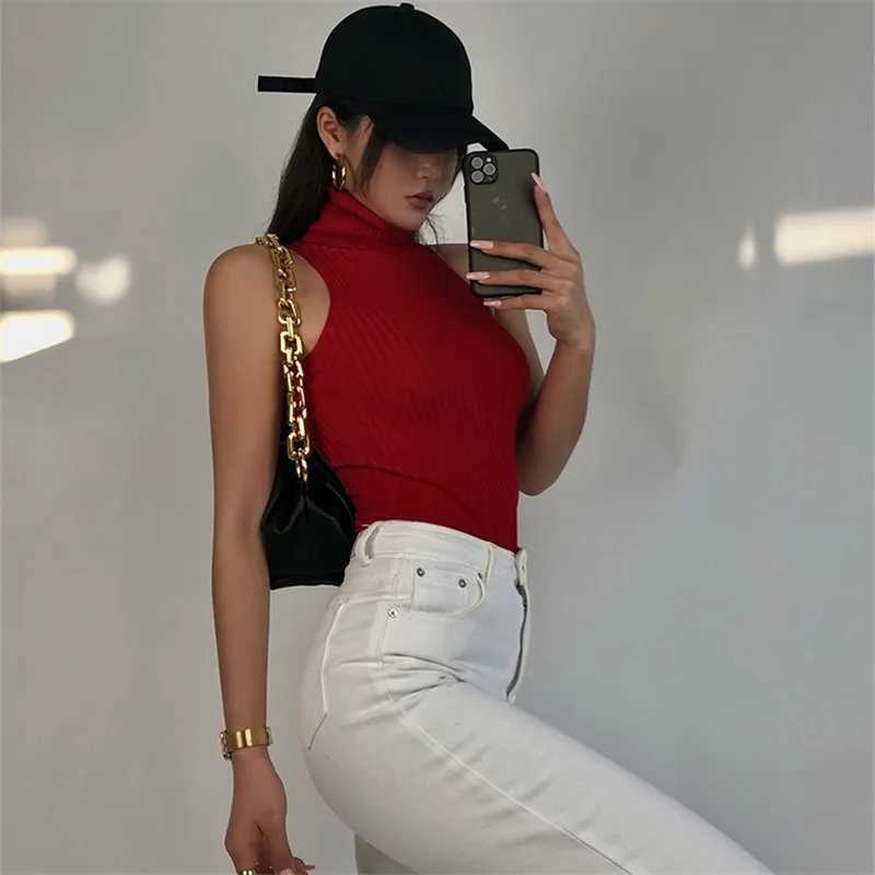 Women's Tanks Camis Xingqing 2024 Summer High Neck Vest Women Slveless Solid Color Knit Ribbed Slim Fit Tank Tops y2k Clothes Lady Basic Clubwear Y240420