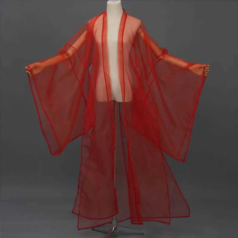 Stage Wear Oude Chinese Hanfu Solid Color Tule Cardigan brede mouw jas klassieke volksdanskostuum podium Performance foto kleding D240425