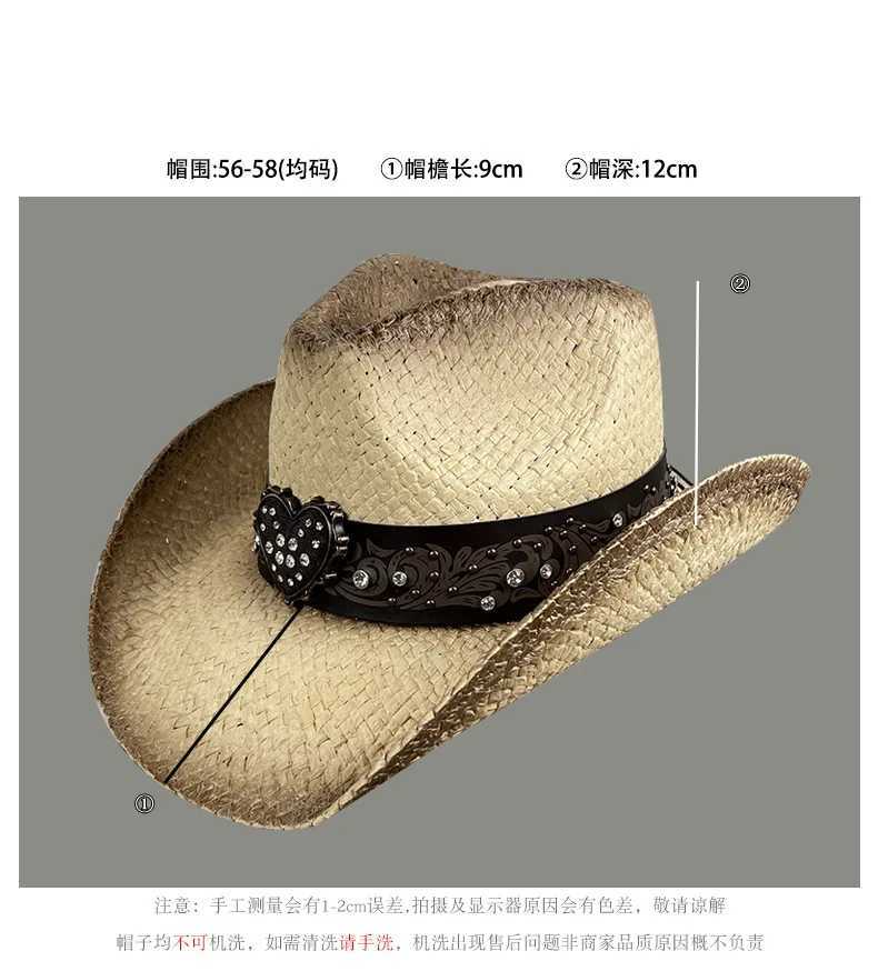 Chapéus de aba larga chapéus de caçamba oeste de capa de cowboy feminino moda ampla festa de festa strass shinestone Belt cinturão ao ar livre gradiente de jazz chapéu de praia chapéu de praia y240425