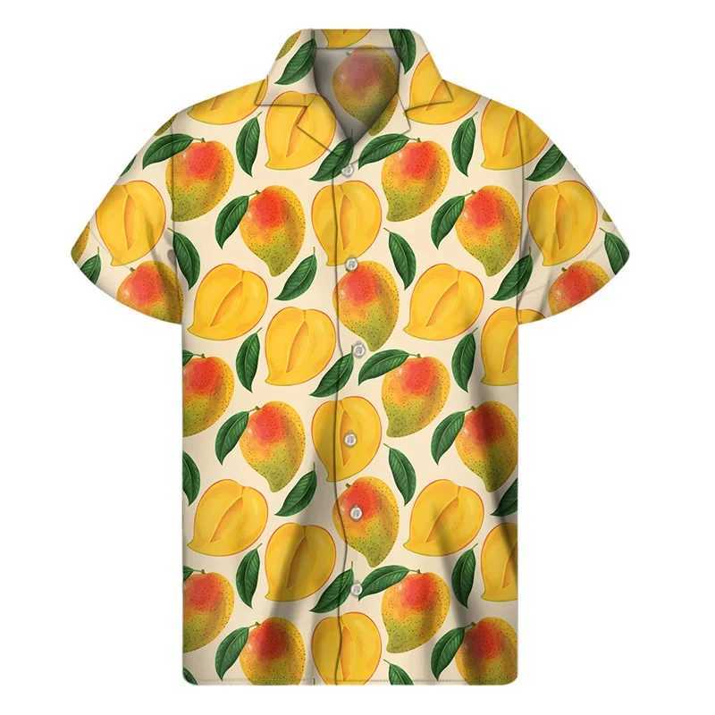 Męskie koszule Banana Orange Pitaya Fruit Shirt Men 3d Print Hawaiian Shirts Top Hawajan Beach Button Lapel Aloha Bluzka 240424