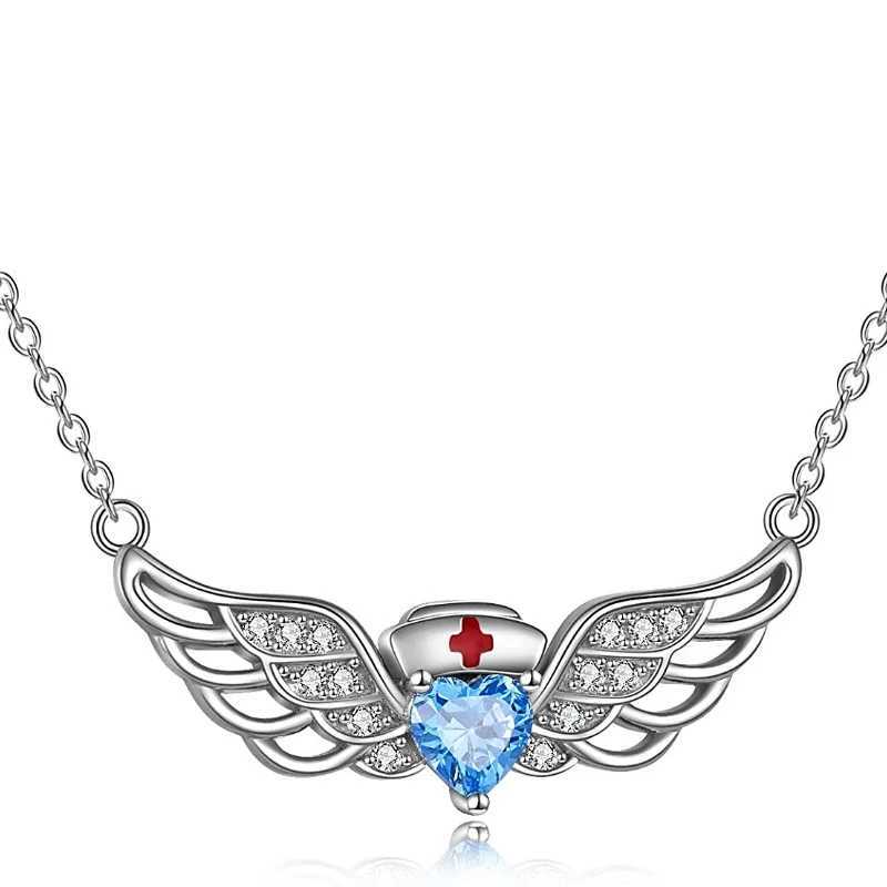 Colliers pendants exquis gardien blanc ange lady collier de bijoux bleu ange aile doctorat infirmière thème halloween de Noël cadeau de fête de Noël