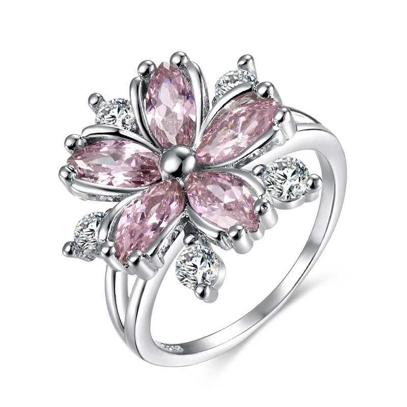 Bandringen De nieuwste romantische kersenbloesem zirkon dame elegante mode sakura prinses voor bruiloft verloving bruid sieraden h240425