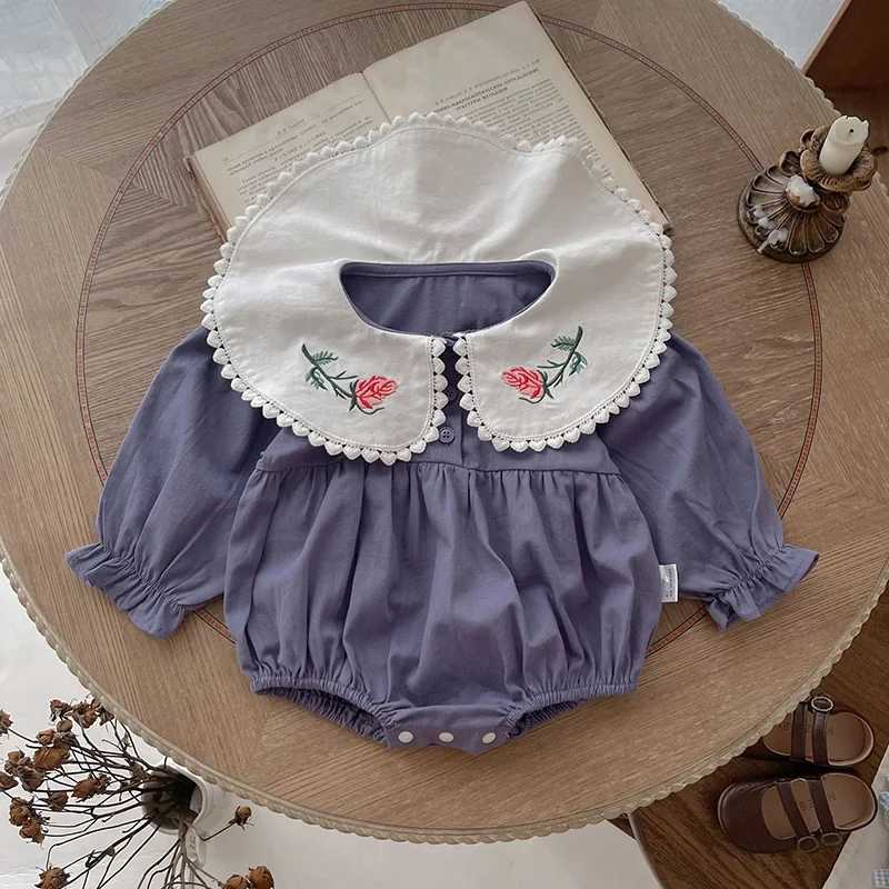 Rompers Autumn Autumn Clothers infant Giirls Peter Pan Collar Podysuit One Piece H240425