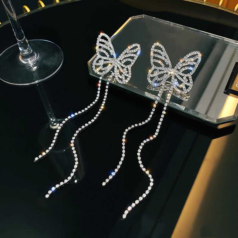 Dangle żyrandol Luksusowy długi frędzle kryształowy motyl kropli kolczyki dla kobiet błyszczącego dhinestone duże bownot nurkowania kolczyki wesela biżuteria
