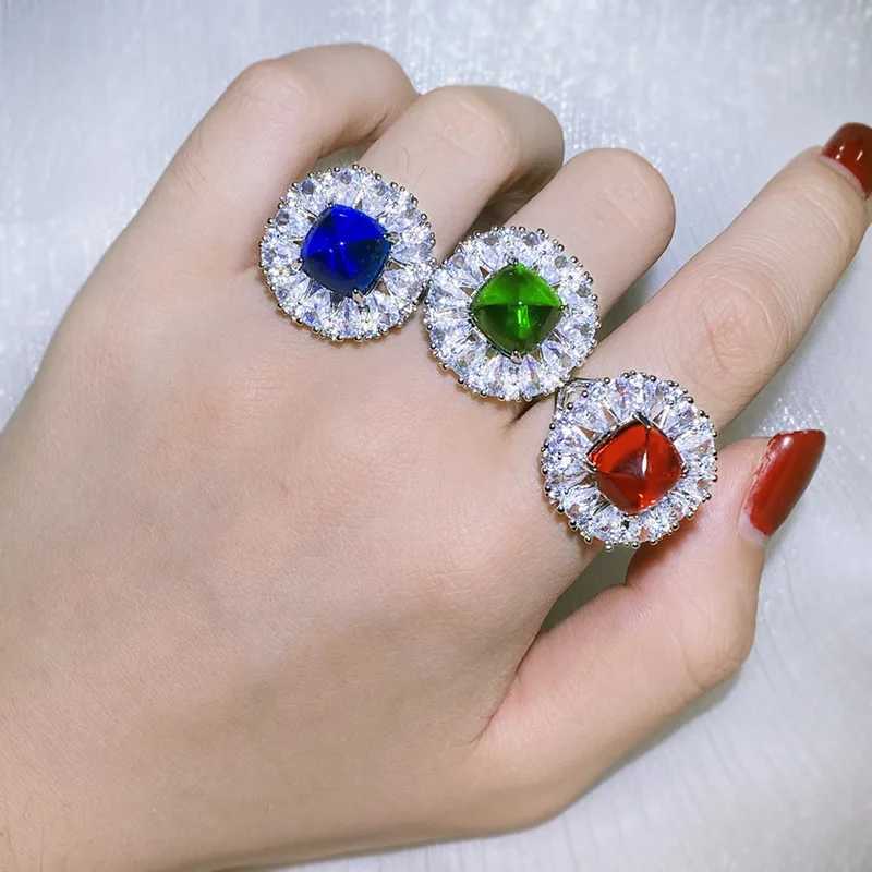 Band Rings New Jewelry Wholesale Imitation Color Treasure Ring Retro Sparkle Diamond-encrusted Ladies Flower Party Birthday Gift H240425