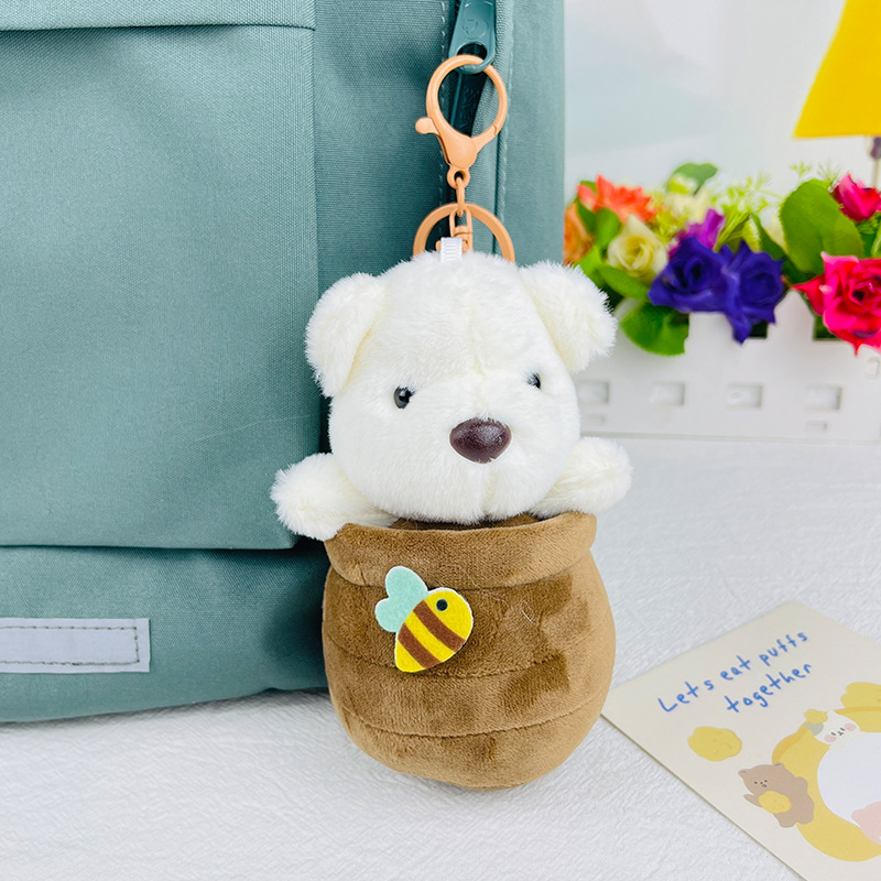 Creative Honey Pot Bear Plush Toy Pendant Cute Little Bear Doll Keychain Wholesale Doll Doll Bag Pendant