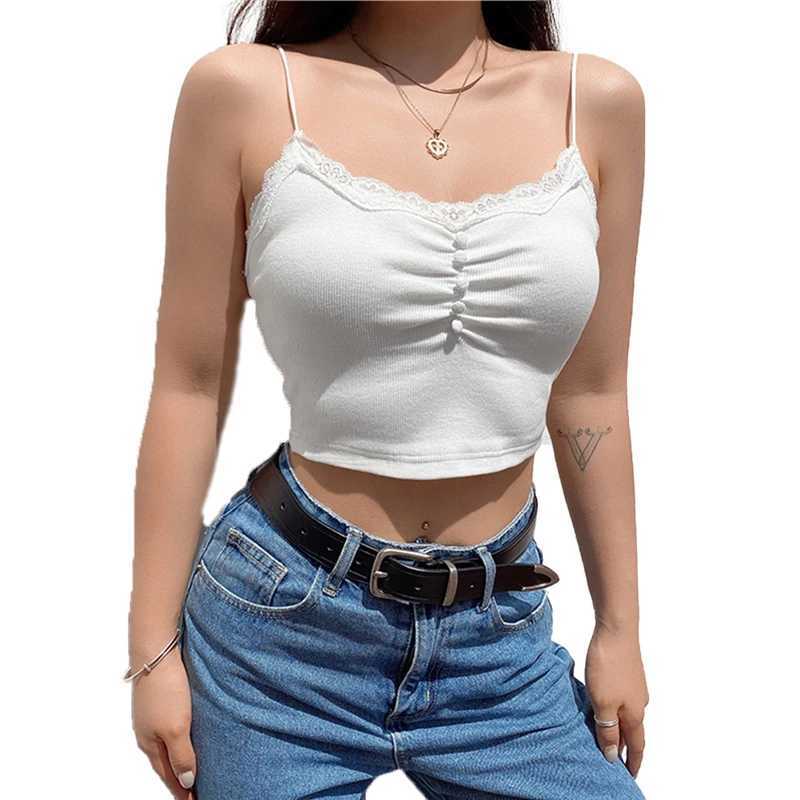 Women's Tanks Camis Xingqing White Lace Patchwork Tank Top Summer Women Home y2k Fashion Leisure Outfit Basic Casual Crop Tops Lolita Kawaii Clothes Y240420