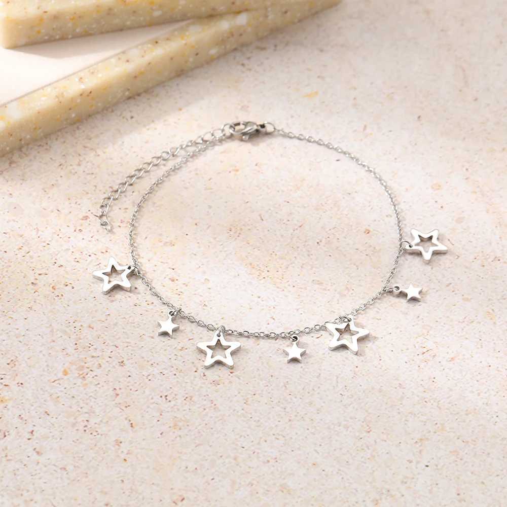 Beaded Stainless Steel Anklets Exquisite Elegant Stars Pendant Metal Chain Light Luxury Korean Fashion Anklet For Women Jewets Gifts