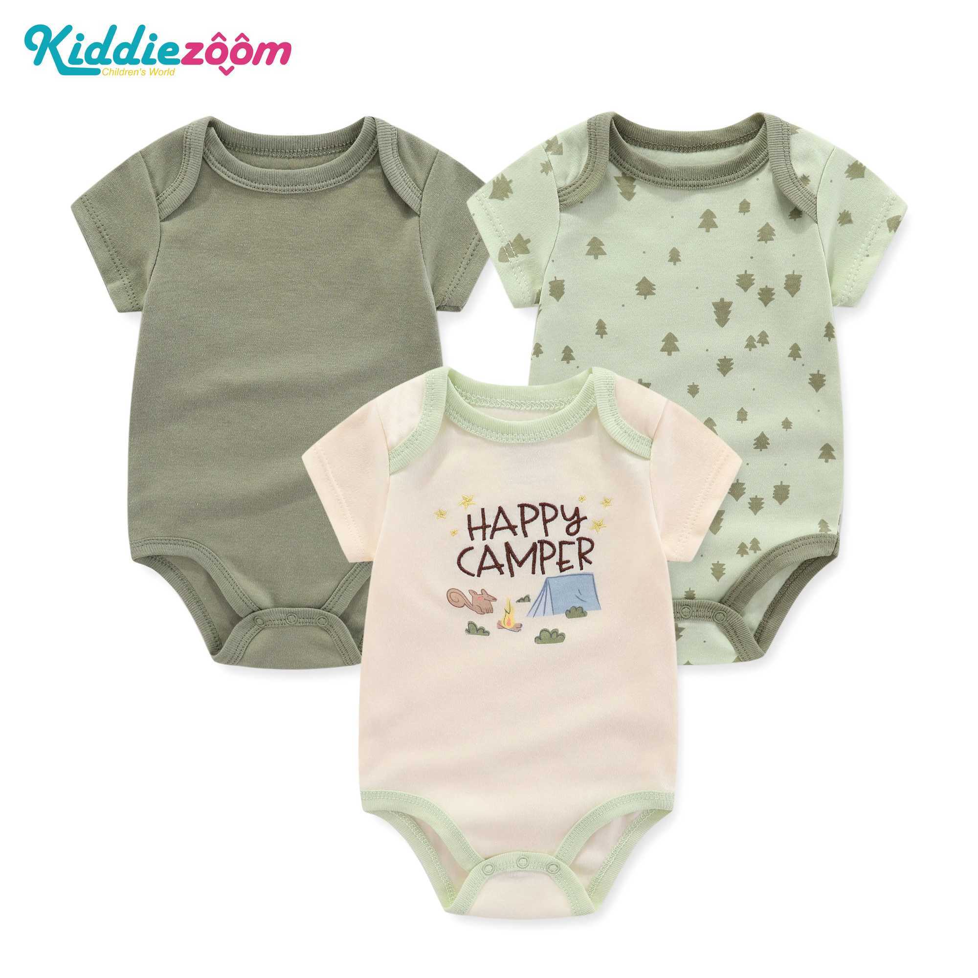 Rompers pasgeboren babyjongens kleren 3-delige set schattige cartoon korte mouw jumpsuit 100% katoenen baby geboorte essentiële set 0-12 maanden d240425