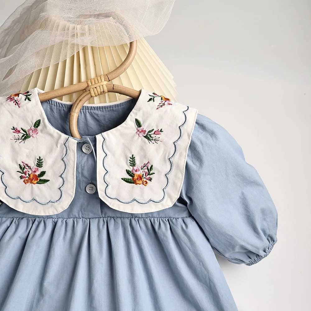 Rompers Spring Solid Pleed Body BodySuit Toddler Girls Girls Princess Clothes Embourory Big Collar Infant Vêtements H240425