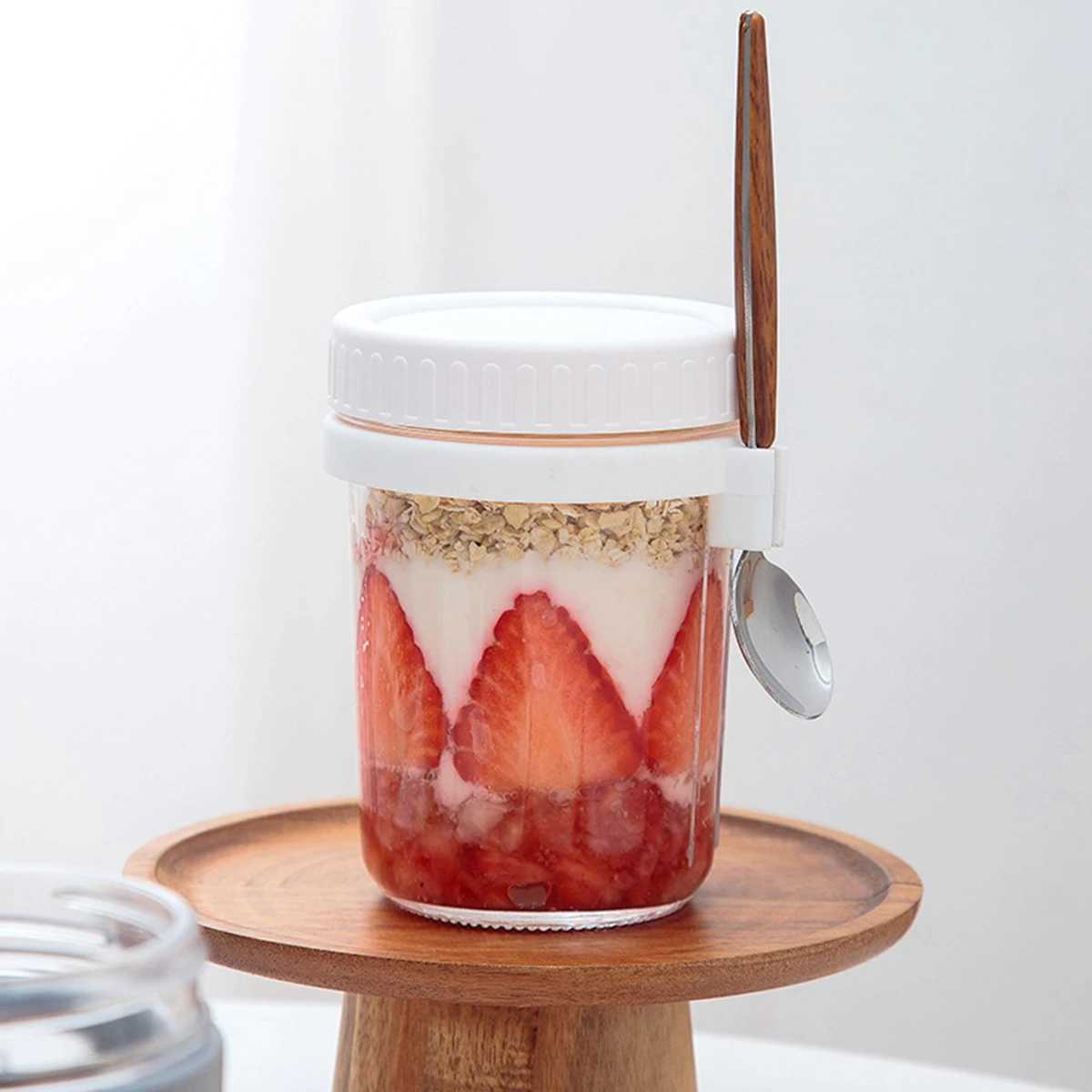 Food Savers opslagcontainers 300 ml overnachting haver kan fruitsalade bakken melken Glas ontbijt